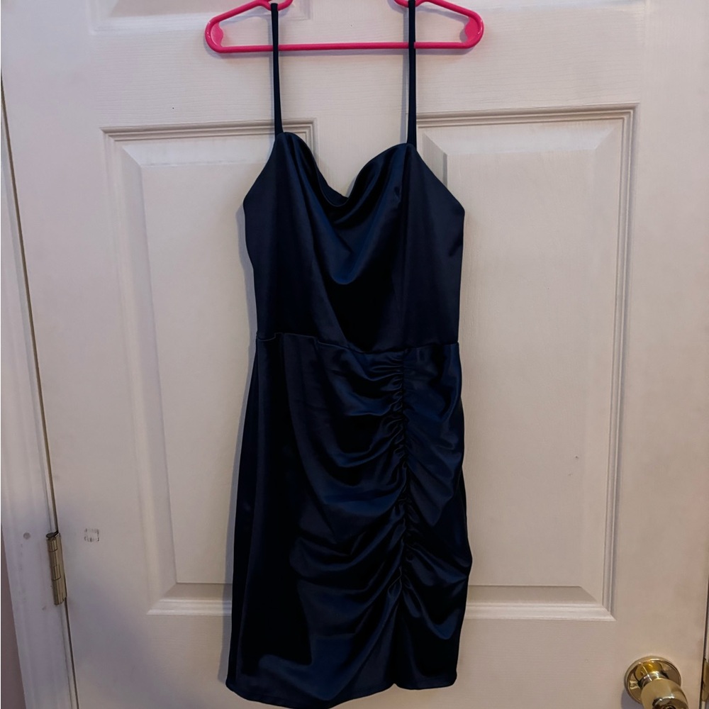 Crystal Doll Black Satin Mini Dress